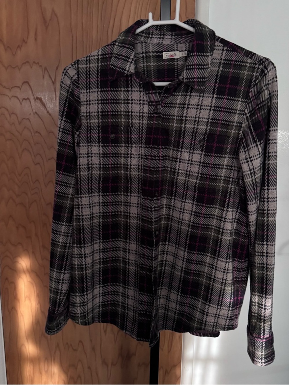 Faherty Plaid Shirt in Black, White & Pink Accent women medium